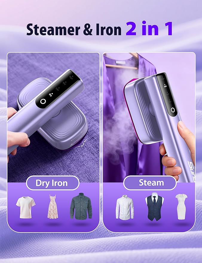 Sundu Steamer for Clothes,15s Fast Heat-up Handheld Garment Steamer,35mins Runtime & 180ml Large Tank,25g/min Steam,Ceramic Panel,Stands on Desk,Wrinkle Remover for Travel, Home, Office(Purple)
