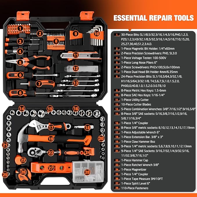 248-Piece Tool Set - General Household Hand Tool Kit with Plastic Toolbox Storage Case for Men, Home Repair, DIY Projects