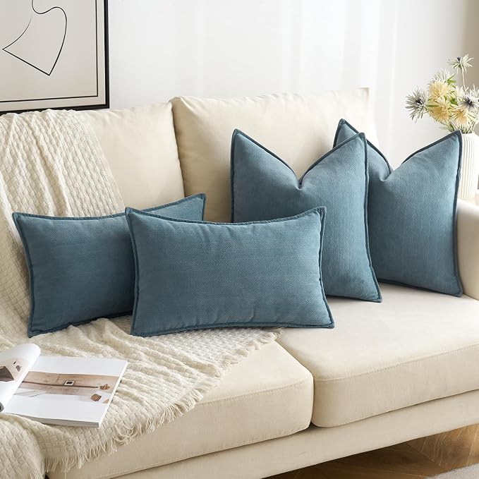 MIULEE Pack of 2 Dusty Blue Decorative Chenille Pillow Covers 16x16 Inch | Soft Couch Throw Pillows,Farmhouse Cushion Covers with Elegant Design for Sofa,Bedroom,Living Room,Spring Home Decor