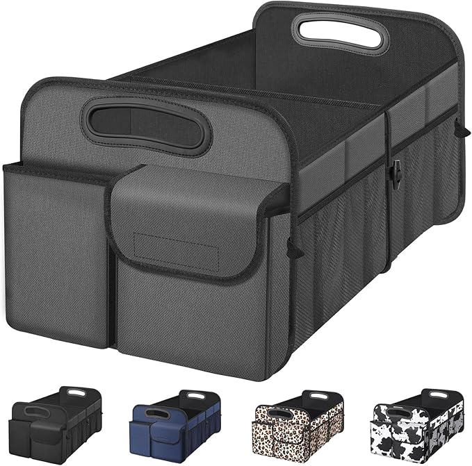 Femuar Car Trunk Organizer, Car Storage Organizer with Large Capacity Waterproof Collapsible Trunk Organizer for Car Suv/Jeep/Sedan (Grey, Standard)