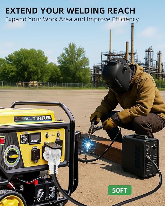 50ft 250V Welder Extension Cord, 10 Gauge Heavy Duty Outdoor Welding Cord with LED Indicator, NEMA 6-50P to 6-50R, 30 Amp 3 Prong Power Extension for Welding Machines, 10 AWG SJTW, Black