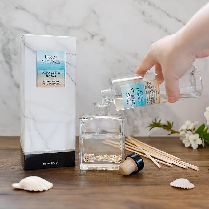 Urban Naturals Reed Diffuser Oil Refill Lemon Verbena with Lemon Zest, Bergamot, Vetiver, Cedarwood 8 oz + Free Reed Sticks, Made in the USA