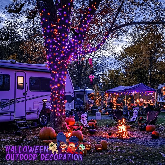 JMEXSUSS Halloween Lights Outdoor, 66FT Purple Orange Lights for Halloween Decorations, 200 LED Halloween String Lights Indoor for Bedroom Fireplace Mantel Party Patio Yard Door Halloween Tree