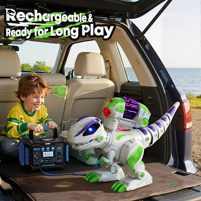 Ruko 8809 Dinosaur Toys for Kids, Large Rechargeable RC T-Rex, Green | Programmable, Walking, Roaring, LED Eyes and Shooting, Interactive Gifts for Boys & Girls Age 3 4 5 6 7 8