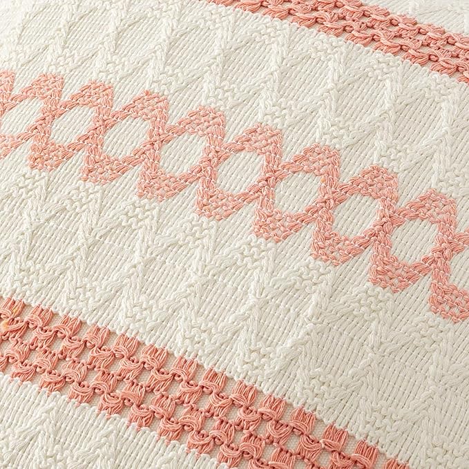 MIULEE Set of 2 Coral Red Boho Decorative Pillow Covers 20x20 Inch | Farmhouse Couch Throw Pillows Modern Spring Cotton Cushion CoversMacrame Woven Home Decor for Bed Sofa Chair