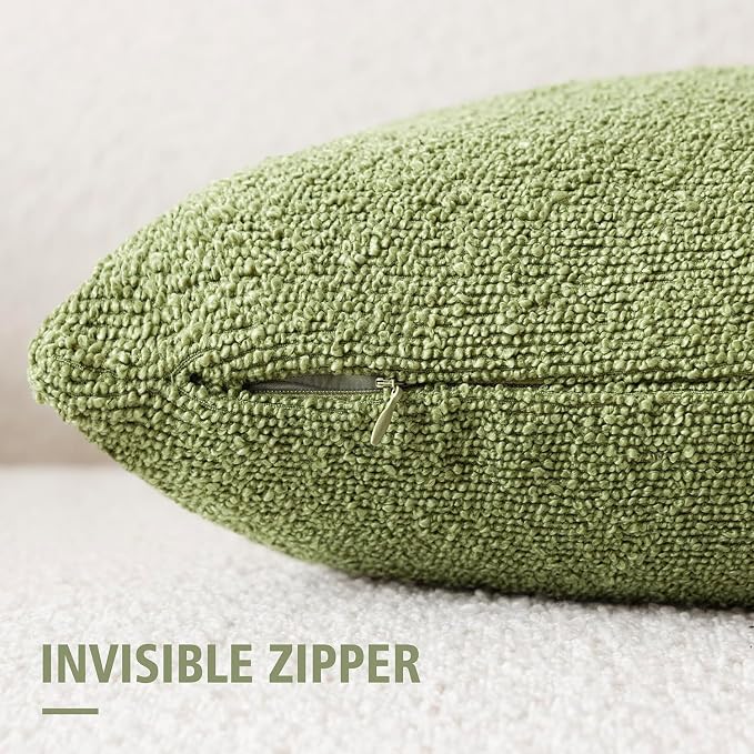 Foindtower Set of 2, Decorative Textured Boucle Throw Pillow Covers Accent Solid Pillow Cases Neutral Cozy Couch Cushion Case for Chair Sofa Bedroom Living Room Home Decor 26x26 Inch Leaf Green