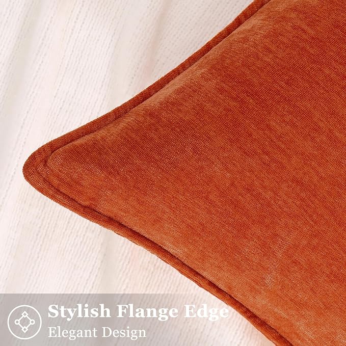 decorUhome Chenille Rust Velvet Throw Pillow Covers 20x20 Set of 2 | Fall Soft Couch Decorative Modern Farmhouse Pillow Cases with Elegant Design for Sofa Bed Living Room Home Decor