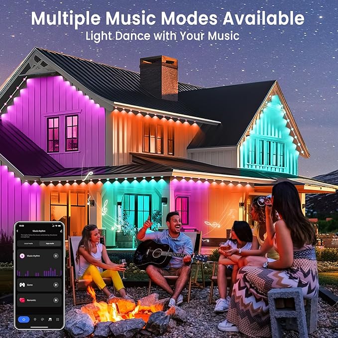 Smart Permanent Outdoor Lights for House, IP67 Waterproof, 54 Scene, 100ft with 60 RGB+IC Permanent Christmas Lights, for Halloween Christmas Work All Holiday Decor, Work with Google Assistant, Alexa