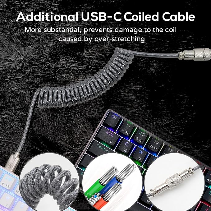 RK ROYAL KLUDGE RK61 Wireless Mechanical Keyboard with Coiled Cable, White | 60% RGB Gaming Keyboard with Bluetooth/2.4GHz/Wired, Hot Swappable 61 Keys Ultra-Compact for Win/Mac/PC, Tactile Brown Switch