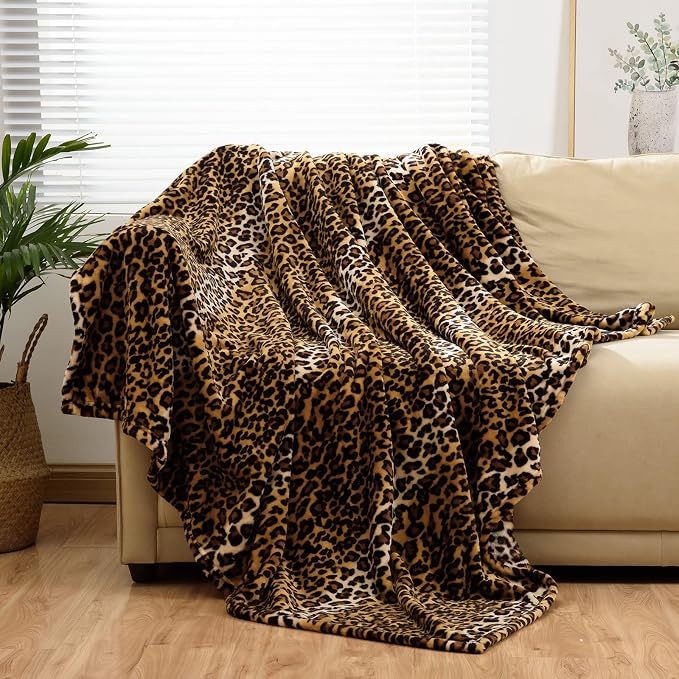 Bnuitland Leopard Print Fleece Flannel Throw Blanket, Super Soft 300 GSM Double Sided for Bed Sofa Travel, Fuzzy Fluffy Cheetah Print Blanket for Adults and Kids, 50x70inch