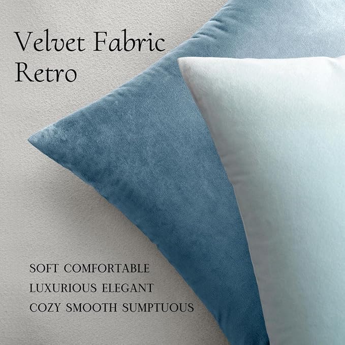 MIULEE 26x26 Inch Pack of 2 Euro Velvet Throw Pillow Covers Blue Gray | Soft Solid Decorative Euro Sham, Modern Luxury Home Decor, for King Bed Sofa Couch Bedroom Livingroom