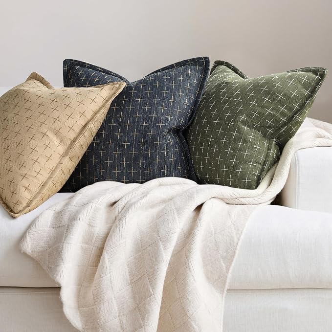 Pillow Covers 22x22 Set of 2 Soft Polyester Textured Pillow Covers with Stylish Flange Edge Cozy Farmhouse Throw Pillows for Couch Bed Sofa Living Room
