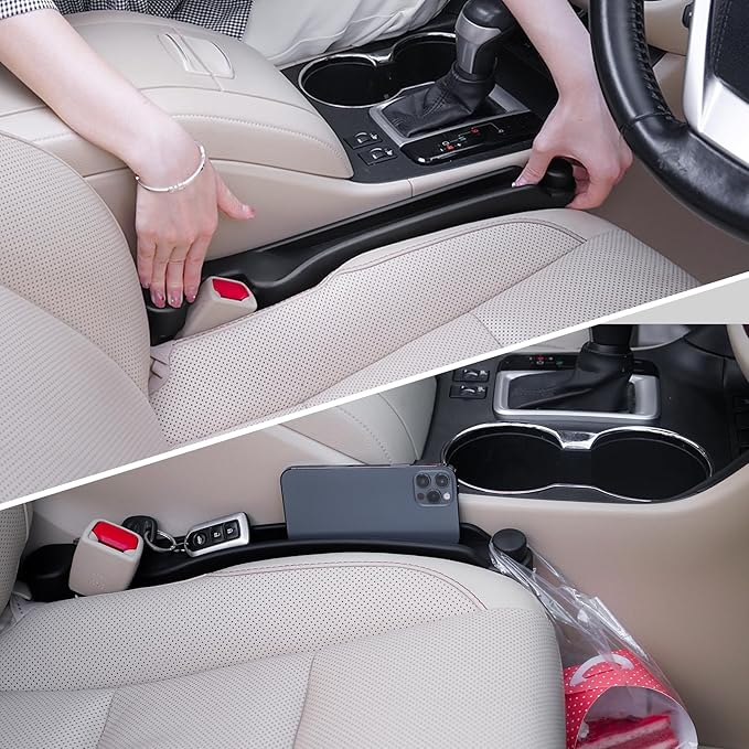 Givifive Car Seat Gap Filler Set of 2, 3IN1 Seat Side Gap Filler Plug with Storage Slot & Hook Function, Soft Foam Universal Fit Car SUV Truck Fill Gap Between Seats Console Organizer���Narrow Black���