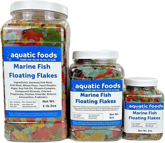 Aquatic Foods Inc. Marine Fish Flakes of Red & Green Algae, Seaweeds for Tangs, Butterflies, Angelfish, Anthias, Clown Fish, Damsels...WL 6oz Med Jar