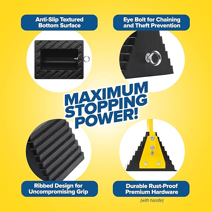 Vergo Industrial Extra Large Wheel Chock with Handle - Heavy Duty Molded Rubber XL Wheel Chock for Trucks, Trailers, RVs or Large Freight Equipment - Max Weight Capacity 20 Tons / 40,000 lbs