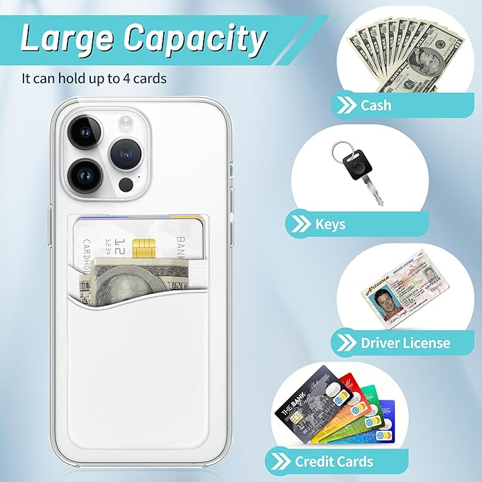 SHANSHUI Phone Wallet, Credit Card Holder for Back of Phone Case Wallet Pocket Stick on ID Bussiness Cards Sticky Pouch Compatible with iPhone, Samsung Galaxy, Android - 3 Pack Black Grey White