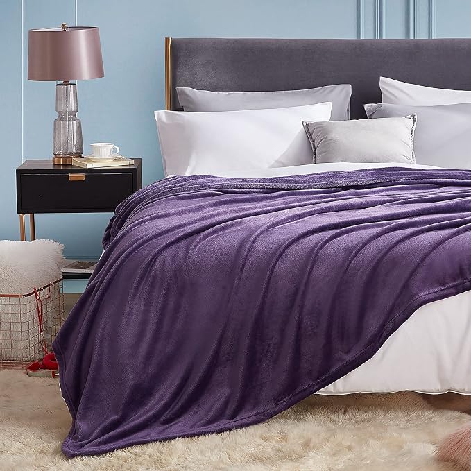 Hansleep Full Purple Fleece Blanket, Soft Flannel Bed Blanket | Fuzzy Cozy Blanket 84x90 Inches, Multi-use for Bed, Sofa, Couch, Travel, Camping, All Season Warm Lightweight Cover