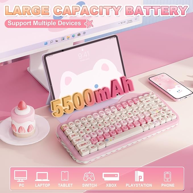 YUNZII C75 Cute 75% Wireless Mechanical Keyboard (Pink, Milk Switch) | Creamy Cake Keyboard, BT5.0/2.4G/USB-C, Hot-Swap, NKRO, PBT MOA Keycaps,5500mAh RGB Gasket Mount for Mac/Win/Gaming/Office