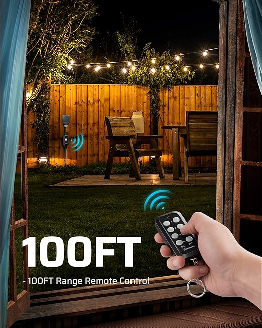 DEWENWILS Outdoor Remote Control Outlet, Weatherproof Heavy Duty 15A Wireless Remote Control Switch, 100FT Control Range, 2 Remotes & 3 Outlets (Battery Included)