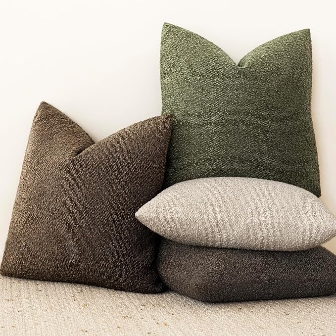 Foindtower Set of 2, Decorative Textured Boucle Throw Pillow Covers Accent Solid Pillow Cases Neutral Soft Couch Cushion Case for Chair Sofa Bedroom Living Room Home Decor 16x16 Inch Chocolate