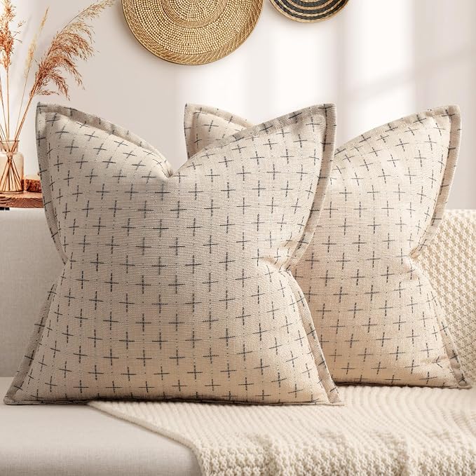 Pillow Covers 26x26 Set of 2 Soft Polyester Textured Pillow Covers with Stylish Flange Edge Cozy Farmhouse Throw Pillows for Couch Bed Sofa Living Room