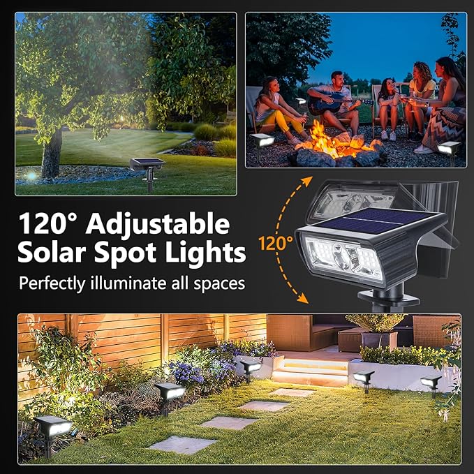 Toodour Solar Spot Light Outdoor, 4 Pack Solar Lights Outdoor with 2 Modes, Waterproof Solar Powered Flood Lights Landscape Lighting for Yard Garden Home Pathway Walkway Outdoor Decor - Cool White