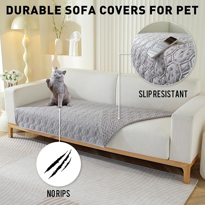 Waterproof Dog Bed Cover Non-Slip Stain Resistant pet Sofa Cushion, pet Mattress Cover Cover, Sofa Furniture Protector for Small Dogs Large Dogs and Cats (Light Gray) (52x80in)