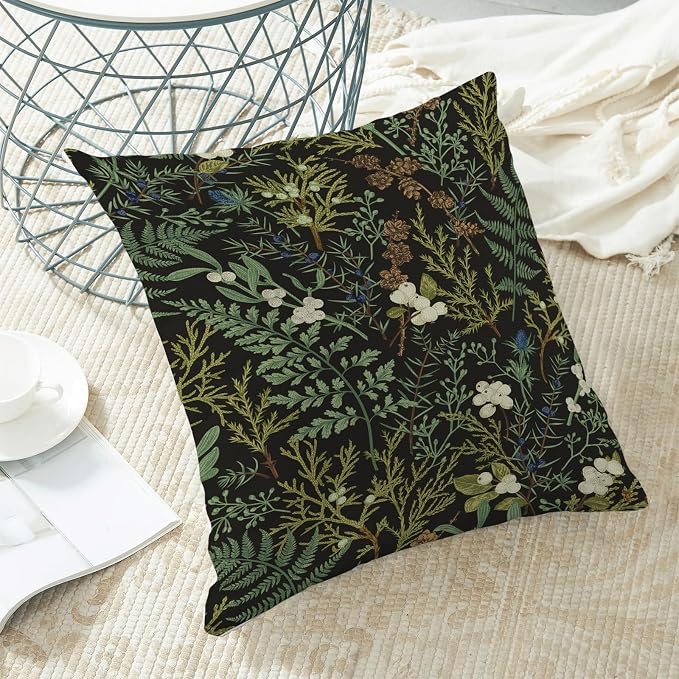 Spring Pillow Covers 22x22 Inch Set of 2,Black Sage Green Wild Flower Plant Throw Pillows Case,Seasonal Vintage Floral Outdoor Decorative Linen Farmhouse Decor Cushion Covers for Sofa Bed Couch