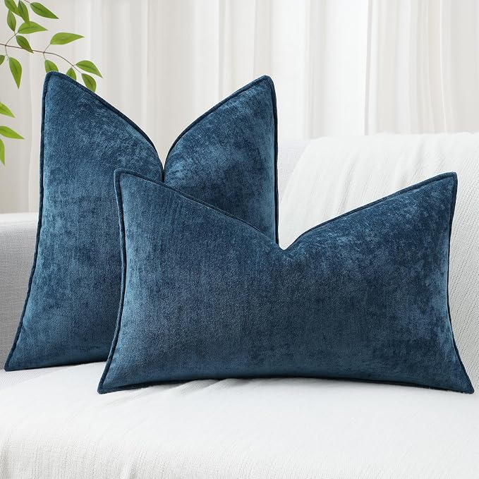decorUhome Chenille Poseidon Velvet Throw Pillow Covers 22x22 Set of 2 | Fall Soft Euro Sham Couch Decorative Modern Farmhouse Pillow Cases with Elegant Design for Sofa Bed Living Room Home Decor