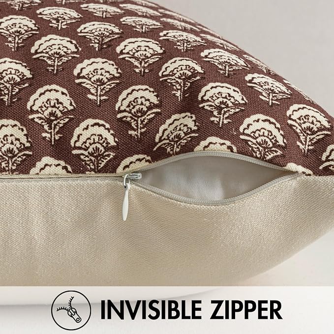 MIULEE Floral Print Decorative Euro Pillow Covers 22x22, Withered Rose | Vintage Boho Farmhouse Modern Home Decor, Set of 2, Block Print Cushion Covers for Couch Sofa Bed Living Room