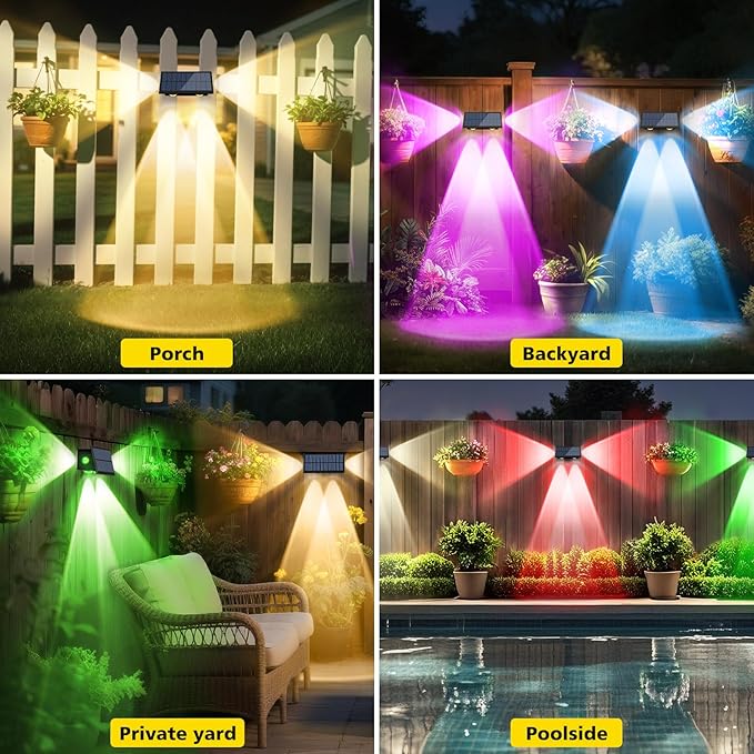 T-SUN Solar Fence Lights Outdoor, Waterproof 8 Mode RGB & Warm White Fence Solar Lights Outdoor, Dusk to Dawn Solar Powered Wall Lights for Backyard Patio Step Deck Railing Pool,10 Pack