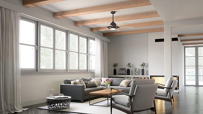 Kichler 52 Inch Gentry Lite LED Ceiling Fan and Etched Cased Opal Glass in Weathered Zinc with Weathered White Walnut Blades
