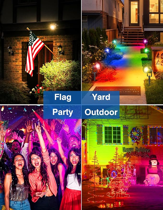 Spot Lights Outdoor, Smart RGBW LED Color Changing Landscape Lights with APP and Remote Control, Music Mode, DIY Scenes, Timing, IP65 Waterproof Spotlights Plug in for Yard Garden, 2 Pack