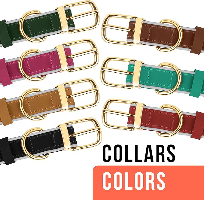 OOPSDOGGY Reflective Geniune Leather Airtag Dog Collar Soft Padded Collars for Small Medium Large Breed Dogs Puppy, 4 Sizes, 7 Colors (Green, Large, 15"-19")
