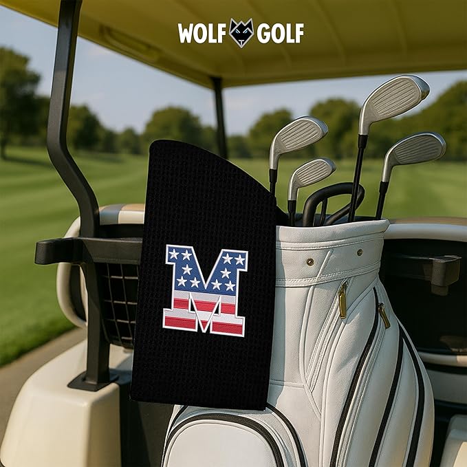 Wolf Golf Towels USA Monogrammed Personalized Golf Towel | Custom Golf Towels for Golf Bags for Men or Women