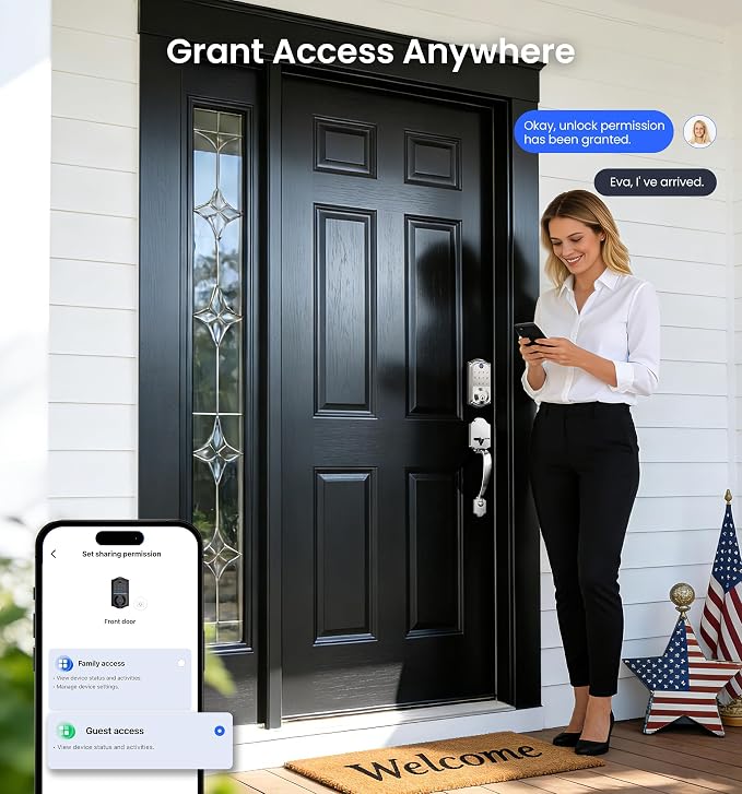 Veise VE017 Fingerprint Smart Door Lock, App Control, 8-in-1 Keyless Entry, Auto Lock, Emergency Power Port, Electronic Touchscreen Keypad, Biometric Smart Locks for Front Door, Satin Nickel