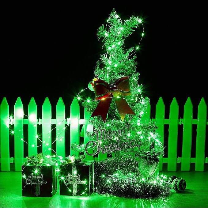 RUICHEN 20 Ft 120 LED USB Fairy String Lights with On/Off Switch, Waterproof Copper Wire Lights for Bedroom Wall Ceiling Wreath Christmas Halloween St. Patrick's Day, Green, 2 Pack