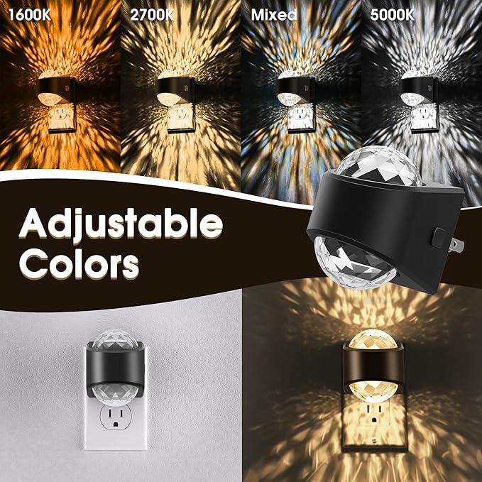 Night Light Plug into Wall, Color Changing Night Light, 3CCT Diamond Design with Galaxy Star Projector, Dusk to Dawn Sensor for Bathroom Bedroom Gaming Room Decor Gift,2 Pack