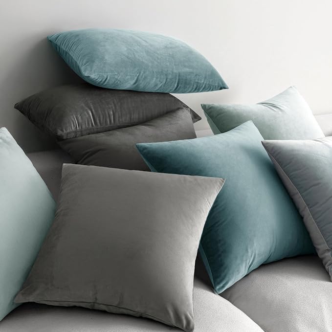 MIULEE Velvet Throw Pillow Covers 16x16 Inch Pack of 2 Grey | Soft Solid Small Decorative Pillow Covers, Modern Luxury Home Decor, for Couch Chair Sofa Bedroom Livingroom Car