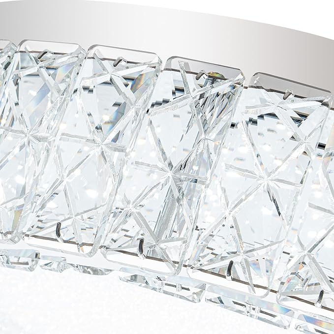 Krychiler 21.6" Large Crystal Flush Mount Ceiling Lights, Dimmable LED Modern Close to Ceiling Lighting Fixture, Chrome Hallway Round Chandelier for Bedroom Kitchen Bathroom Foyer Living Dining Room