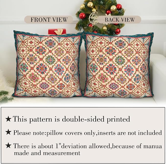 Boho Throw Pillow Covers 16x16 inch Set of 2,Boho Vintage Carpet Pattern Antique Ethnic Decor Double Sided Pattern Cushion Cover Soft Pillow Case Living Sofa Room Bed Square Pillow Cover