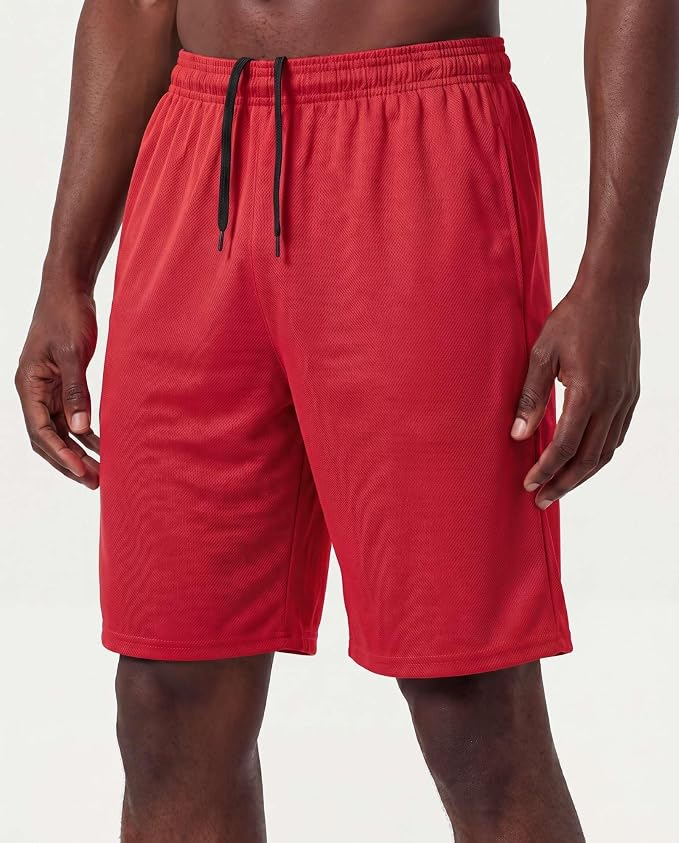 5 Pack Men's Mesh Shorts Athletic Basketball Sports Gym Workout Pockets | Cooling Moisture-Wicking, 9", Long, Quick-Dry, Breathable, Elastic Drawstring Waistband. Running, Exercise, Soccer, Training.
