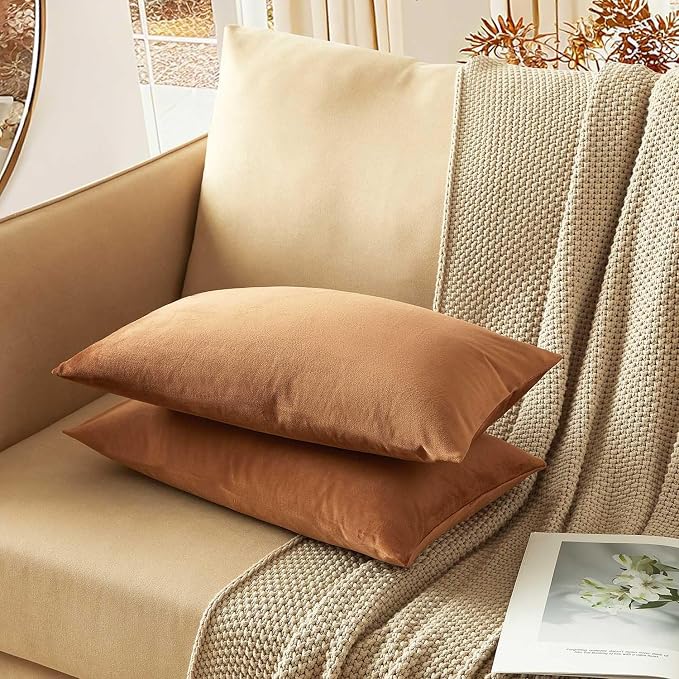 16x24 Velvet Throw Pillow Covers Set of 2 for Couch Bed Sofa,Mocha Mousse | Decorative Soft Pillow Covers with Invisible Zipper for Couch Sofa Bed Living Room Bedroom Home Decor