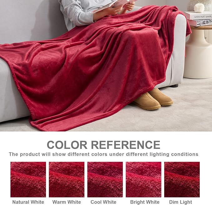 Hansleep King Red Fleece Blanket, Soft Flannel Bed Blanket | Fuzzy Cozy Blanket 90x108 Inches, Multi-use for Bed, Sofa, Couch, Travel, Camping, All Season Warm Lightweight Cover