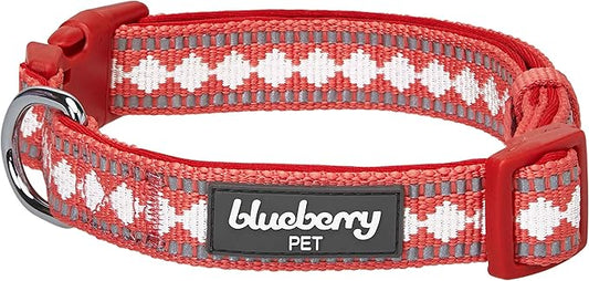 Blueberry Pet 3 Colors 3M Reflective Jacquard Neoprene Padded Adjustable Dog Collar, Coral, Medium, Neck 14.5"-20"