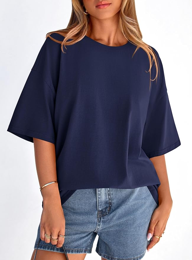 PRETTYGARDEN Womens 2026 Spring Going Out Tops Casual Short Sleeve Crewneck Loose Fit Basic Oversized T Shirts Summer Outfits