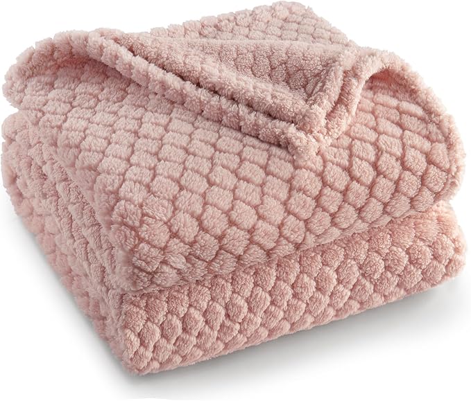 Exclusivo Mezcla Soft Fleece Throw Blanket for Couch, Pink | Jacquard Lightweight Cozy Throws for Bed, Sofa, Breathable Decorative Fuzzy Textured All Season Use, 50x60 Inches