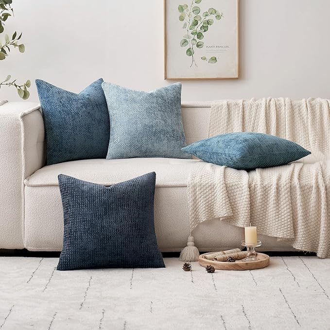 MIULEE Decorative Couch Throw Pillow Covers 22x22 Inch Coastal Blue 2 Pack | Modern Boho Accent, Soft Chenille Pillow Covers, Farmhouse Cushion Cases for Home Decor Bed Sofa Living Room