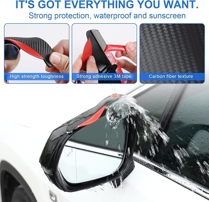 LivTee Blind Spot Mirror with Side Mirror Rain Guard, HD Glass Frameless Convex, Carbon Fiber 2-in-1 Side Mirror Covers Kit with Wide Angle Adjustable Stick for Cars SUV and Trucks, Pack of 2