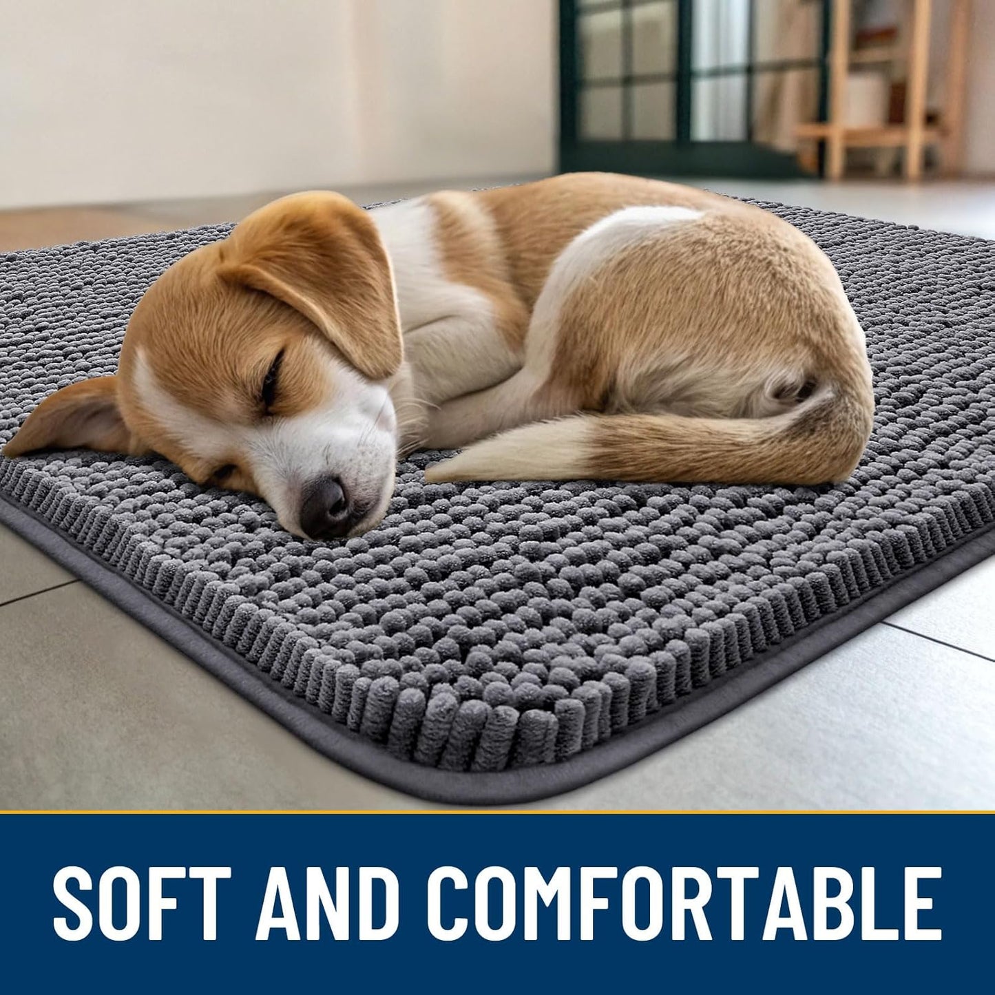 Smiry Dog Door Mat for Muddy Paws 48x30, Absorbs Moisture and Dirt Doormat, Non-Slip Washable Quick Dry Chenille Front Door Mat Indoor Entrance, Entryway Carpet for Inside Floor, Dark Grey